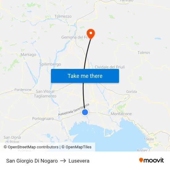 San Giorgio Di Nogaro to Lusevera map