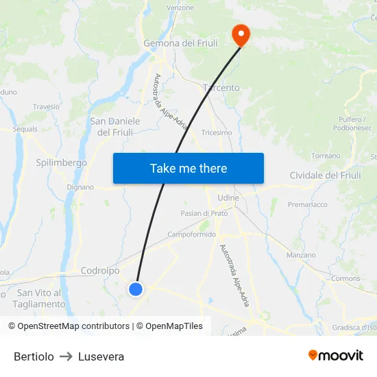 Bertiolo to Lusevera map