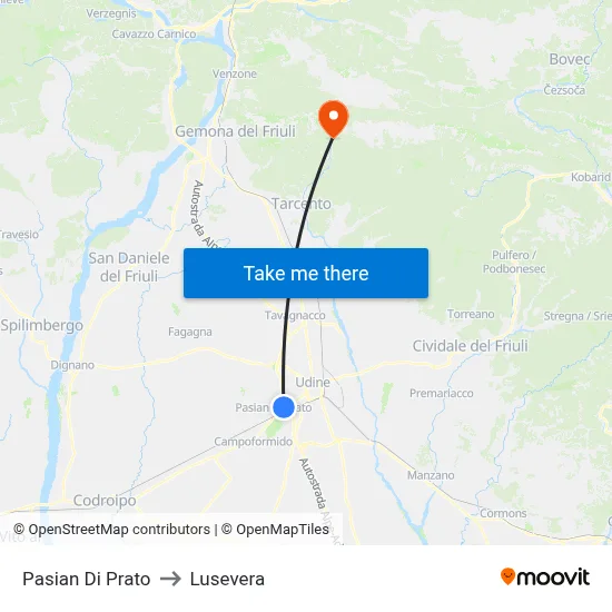 Pasian Di Prato to Lusevera map