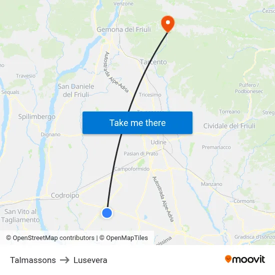 Talmassons to Lusevera map