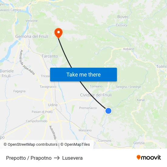 Prepotto / Prapotno to Lusevera map