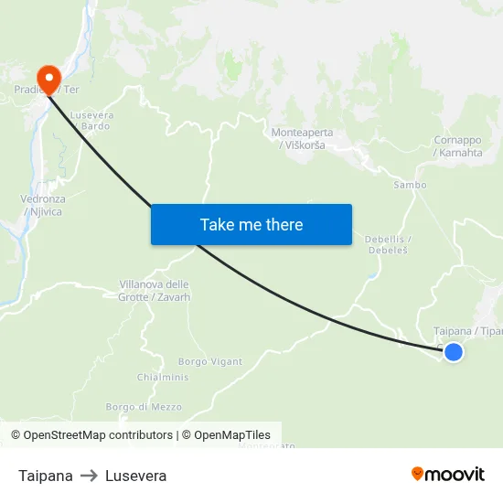 Taipana to Lusevera map