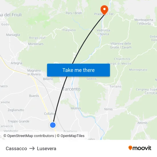 Cassacco to Lusevera map