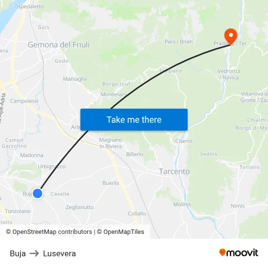Buja to Lusevera map