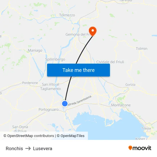 Ronchis to Lusevera map