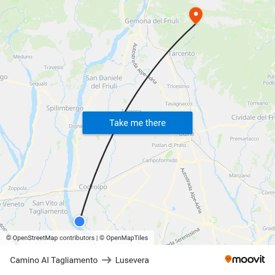 Camino al Tagliamento to Lusevera map