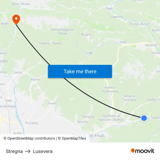 Stregna to Lusevera map