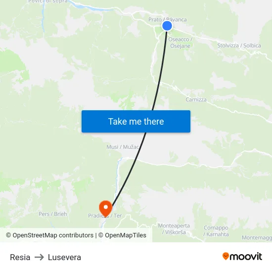 Resia to Lusevera map