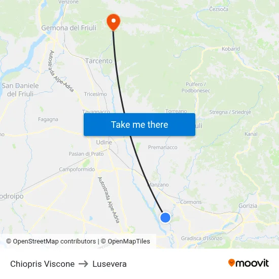 Chiopris Viscone to Lusevera map