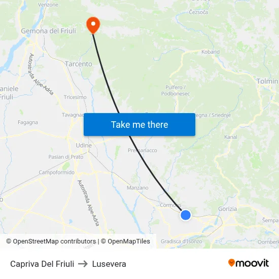 Capriva del Friuli to Lusevera map