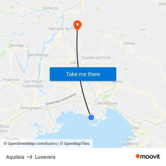 Aquileia to Lusevera map