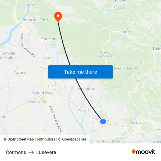 Cormons to Lusevera map