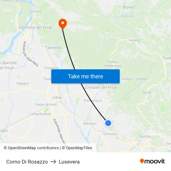 Corno Di Rosazzo to Lusevera map