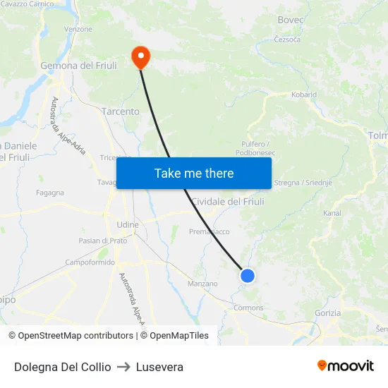 Dolegna Del Collio to Lusevera map