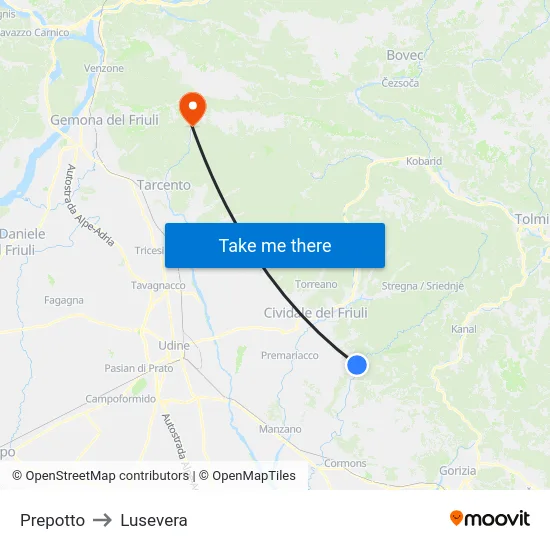 Prepotto to Lusevera map