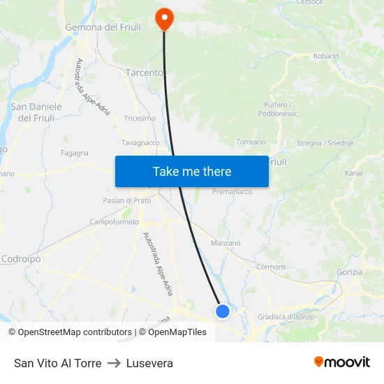 San Vito Al Torre to Lusevera map