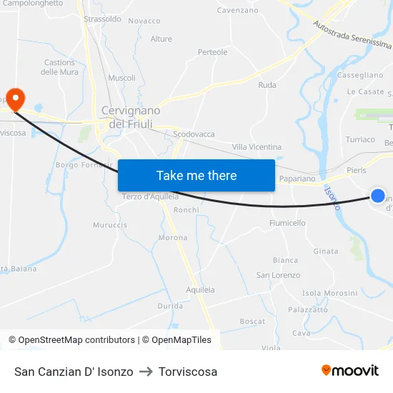 San Canzian d'Isonzo to Torviscosa map