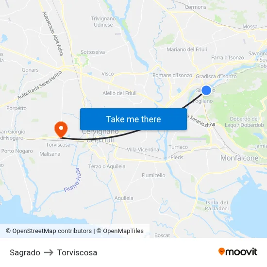 Sagrado to Torviscosa map