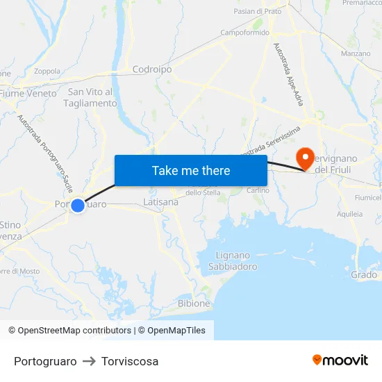 Portogruaro to Torviscosa map