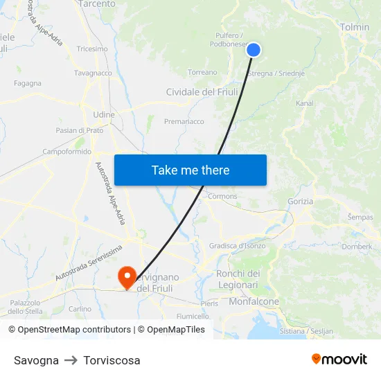 Savogna to Torviscosa map