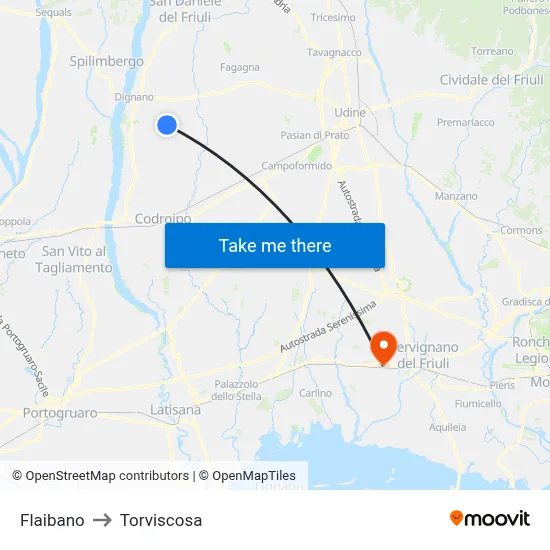 Flaibano to Torviscosa map