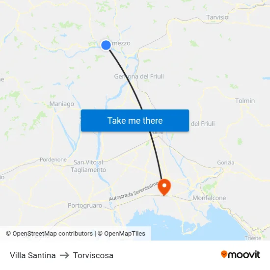 Villa Santina to Torviscosa map