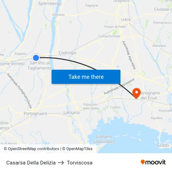 Casarsa della Delizia to Torviscosa map