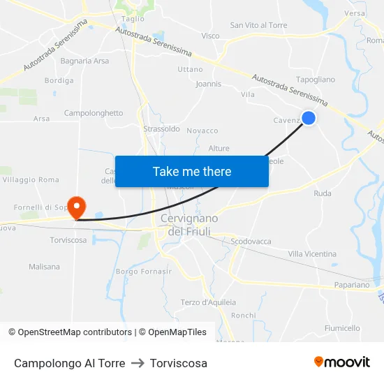 Campolongo al Torre to Torviscosa map