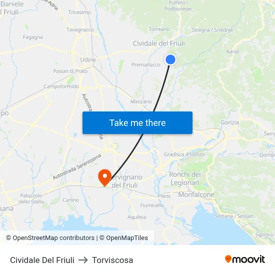 Cividale del Friuli to Torviscosa map