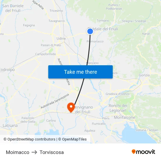 Moimacco to Torviscosa map