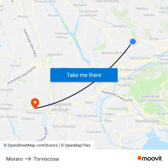 Moraro to Torviscosa map