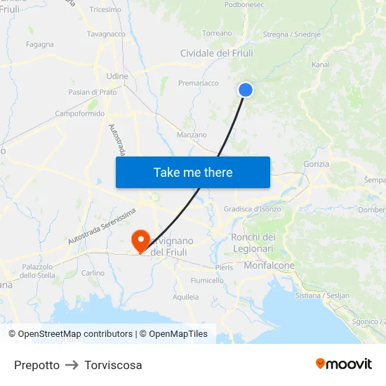 Prepotto to Torviscosa map
