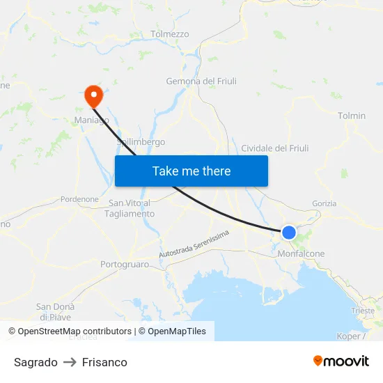 Sagrado to Frisanco map