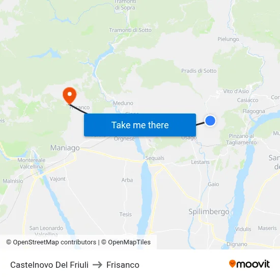 Castelnovo Del Friuli to Frisanco map