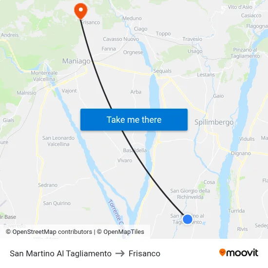 San Martino Al Tagliamento to Frisanco map