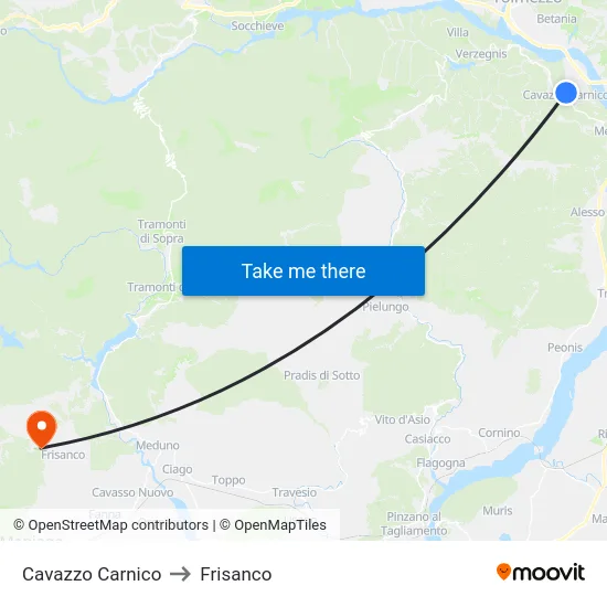 Cavazzo Carnico to Frisanco map