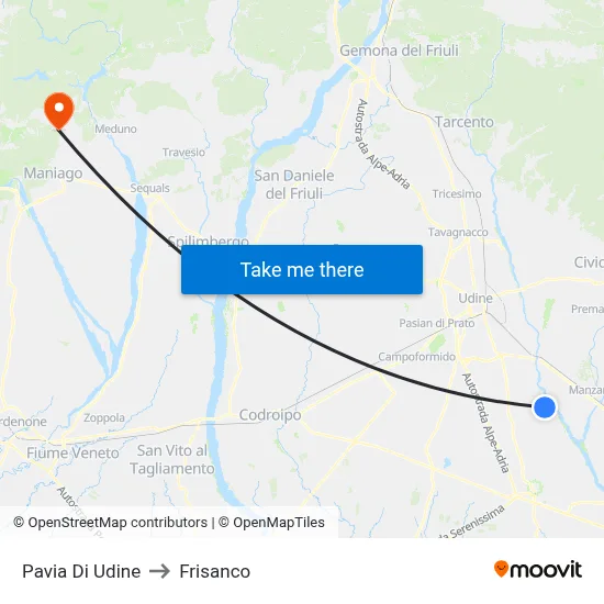 Pavia Di Udine to Frisanco map