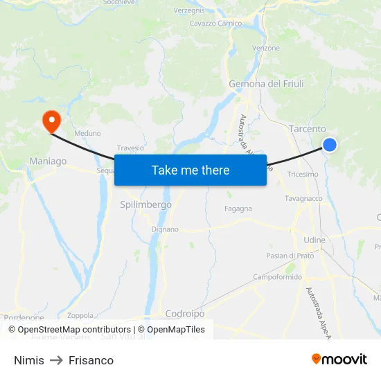 Nimis to Frisanco map