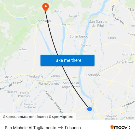 San Michele Al Tagliamento to Frisanco map