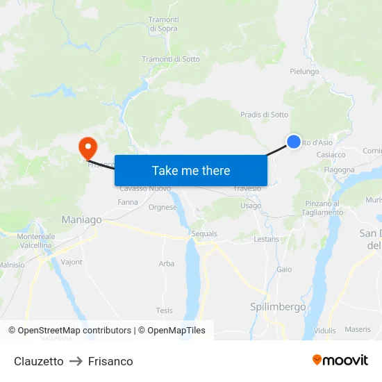 Clauzetto to Frisanco map
