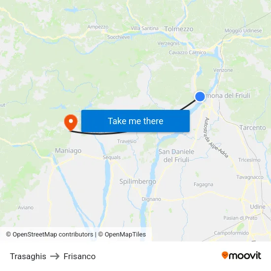 Trasaghis to Frisanco map