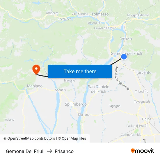 Gemona Del Friuli to Frisanco map