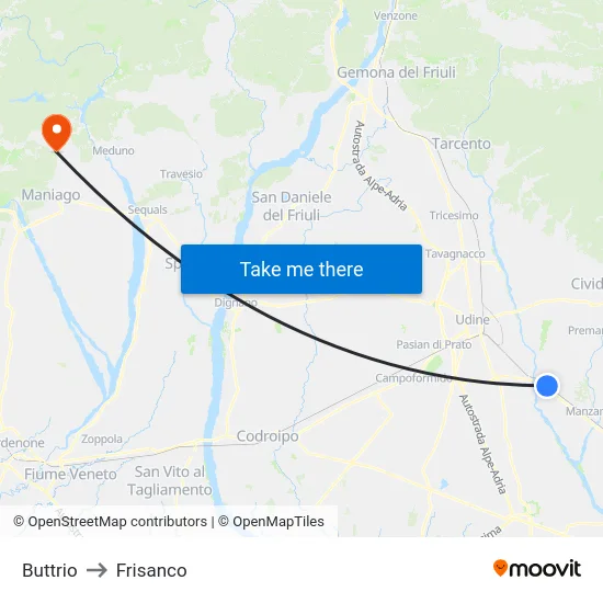 Buttrio to Frisanco map