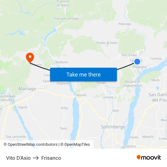 Vito D'Asio to Frisanco map