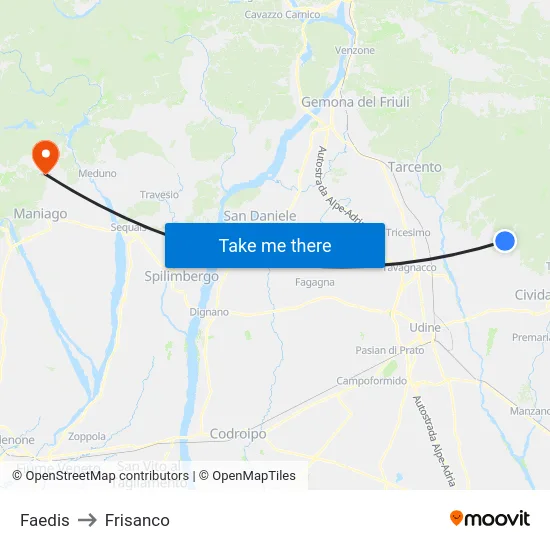 Faedis to Frisanco map
