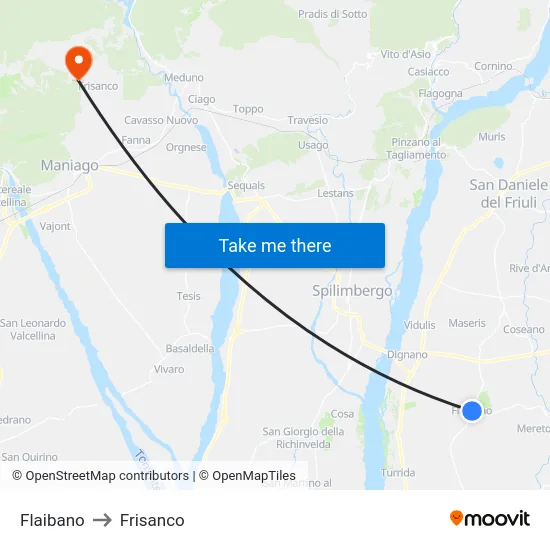 Flaibano to Frisanco map