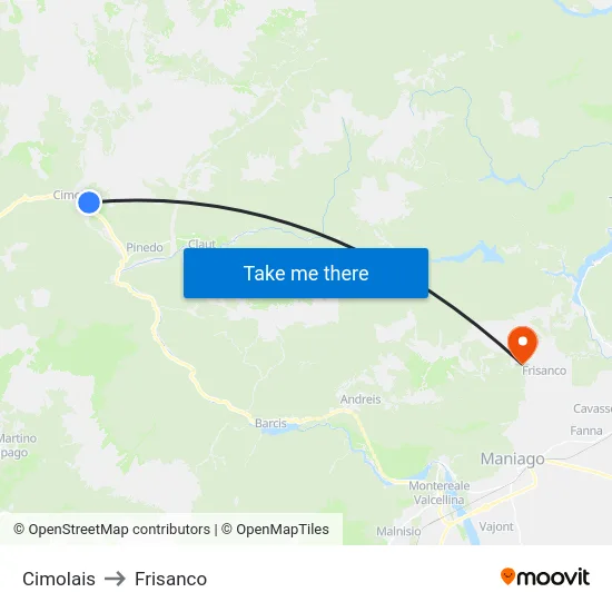 Cimolais to Frisanco map