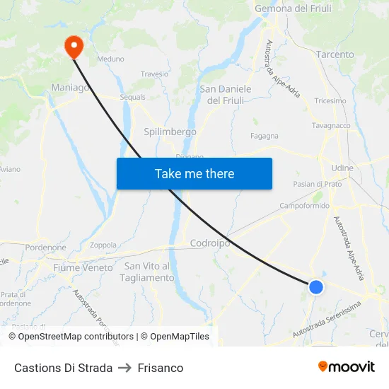 Castions Di Strada to Frisanco map
