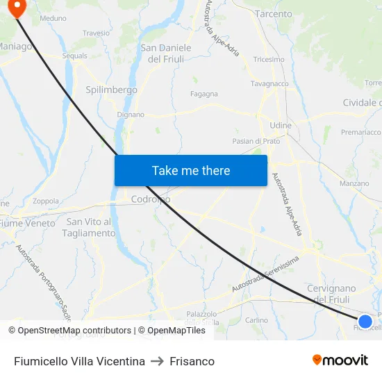 Fiumicello Villa Vicentina to Frisanco map
