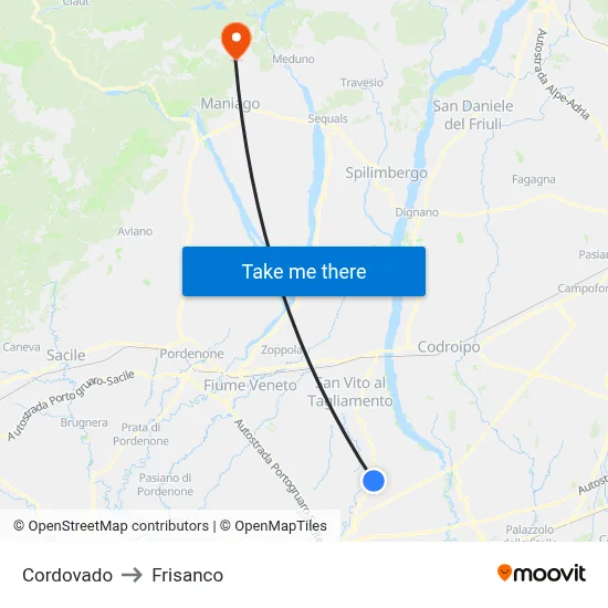 Cordovado to Frisanco map